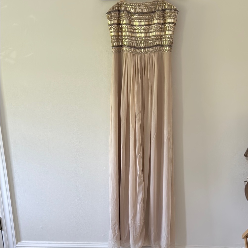 Aidan Mattox Cream Maxi Dress with Subtle Sheen